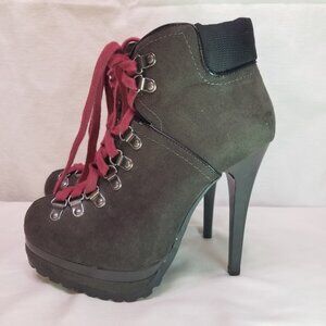 Xhilaration Women's Stiletto Brown with Red Lace Up Ankle Boots Booties Size 8